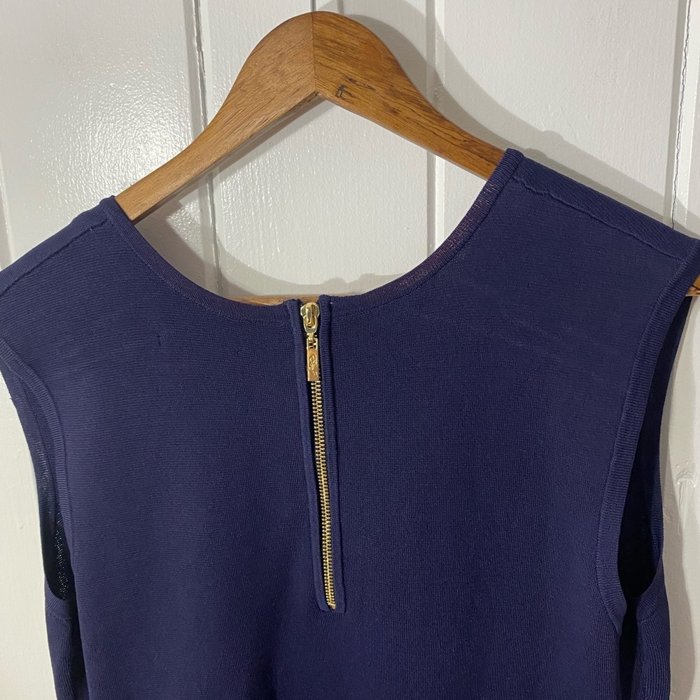 ELIZA J KNIT FIT & FLARE DRESS, SIZE L Navy Dark Blue Gold Zipper - Picture 8 of 15
